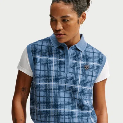 Nike Women's Fairway Fresh Plaid Golf Sweater Vest In Blue