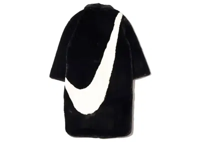 Pre-owned Nike Women's Faux Fur Long Jacket In Black/white In Multi
