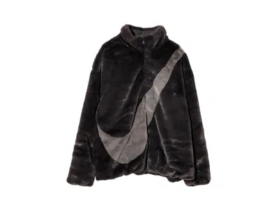 Pre-owned Nike Women Faux Fur Swoosh Jacket In Velvet Brown/cave Stone