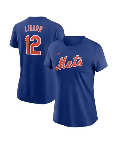 NIKE WOMEN'S FRANCISCO LINDOR ROYAL NEW YORK METS FUSE NAME NUMBER T-SHIRT