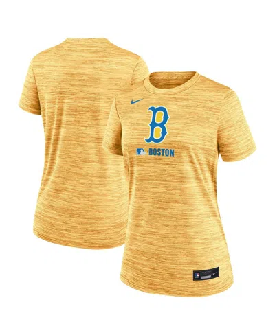 NIKE WOMEN'S GOLD BOSTON RED SOX CITY CONNECT AUTHENTIC COLLECTION VELOCITY PERFORMANCE T-SHIRT