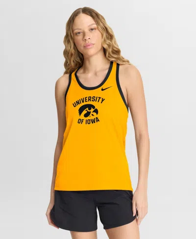 Nike Women's Gold Iowa Hawkeyes Uni Name Tri-blend Dri-fit Tank Top In Yellow