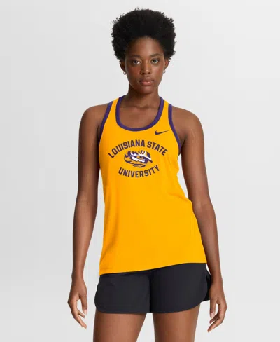 Nike Women's Gold Lsu Tigers Uni Name Tri-blend Dri-fit Tank Top In Yellow