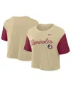 Nike Women's Gold/garnet Florida State Seminoles Color-block Script Dri-fit Cropped T-shirt In Neutral