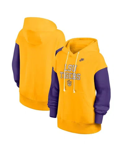 Nike Women's Gold/purple Lsu Tigers Oversized Legacy Phoenix Pullover Hoodie In Yellow