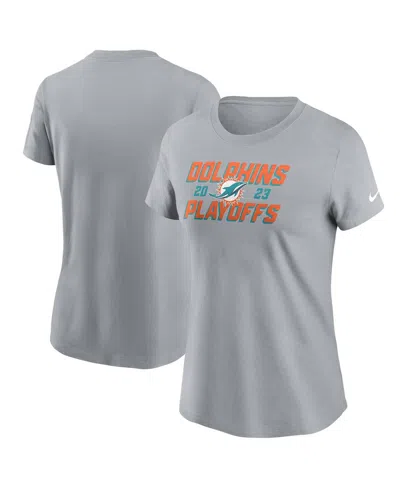 Nike Women's Gray Miami Dolphins 2023 Nfl Playoffs Iconic T-shirt