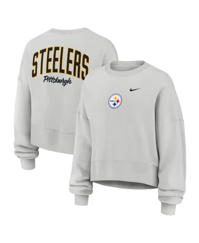 Nike Women's Gray Pittsburgh Steelers Oversized Primetime Phoenix Fleece Sweatshirt In White