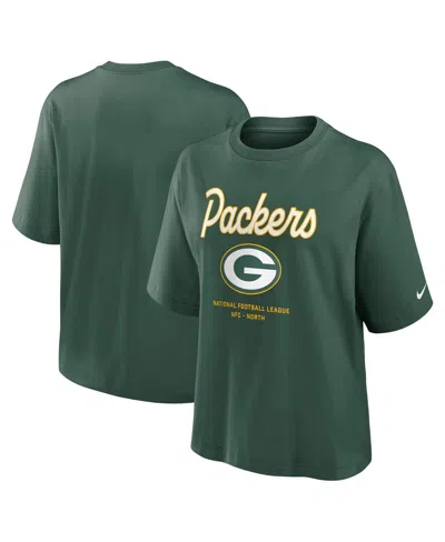 NIKE WOMEN'S GREEN GREEN BAY PACKERS ESSENTIAL SCRIPT RELAXED BOXY T-SHIRT