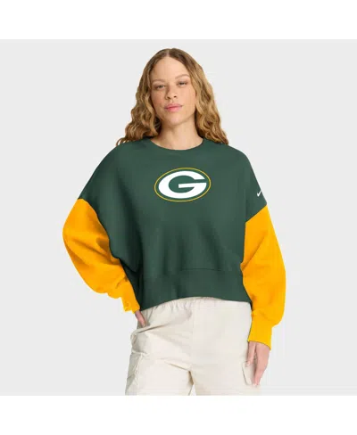 Nike Green Green Bay Packers Oversized Color-block Pullover Sweatshirt
