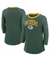 Nike Women's Green Green Bay Packers Raglan 3/4 Sleeve T-shirt In Green