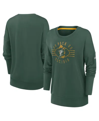 Nike Women's Green Green Bay Packers Rewind Playback Icon Performance Pullover Sweatshirt In Green,gold