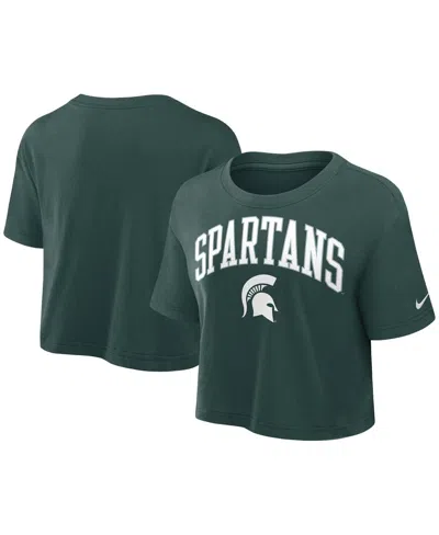 Nike Women's Green Michigan State Spartans Power Pursuit Athletic Prep Arch Performance Cropped T-shirt