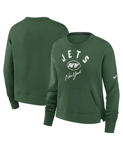 Nike Women's Green New York Jets High Hip Fleece Pullover Sweatshirt In Multi