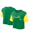 Nike Women's Green/yellow Oregon Ducks Color-block Script Dri-fit Cropped T-shirt In Green