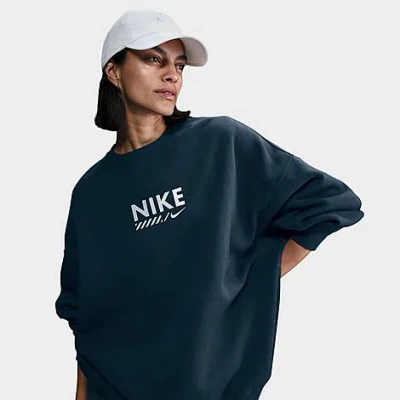Nike Women's Sportswear Gym Life Oversized Fleece Crewneck Sweatshirt In Armory Blue
