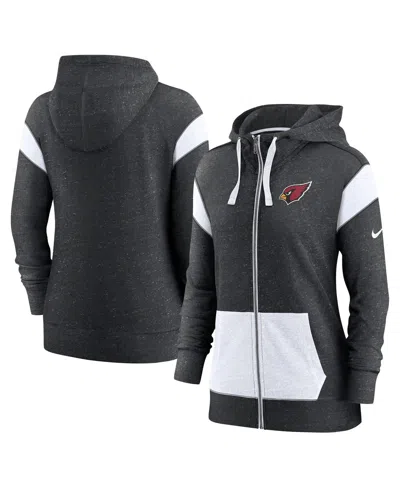 Nike Women's Heather Black/white Arizona Cardinals Monaco Lightweight Full-zip Hoodie In Heather Black,white