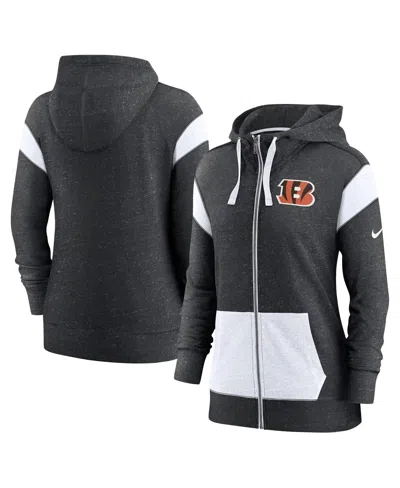 Nike Women's Heather Black/white Cincinnati Bengals Monaco Lightweight Full-zip Hoodie