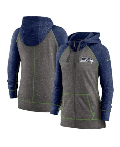 Nike Women's Heather Charcoal Seattle Seahawks Plus Size Gym Vintage Raglan Full-zip Hoodie In Gray