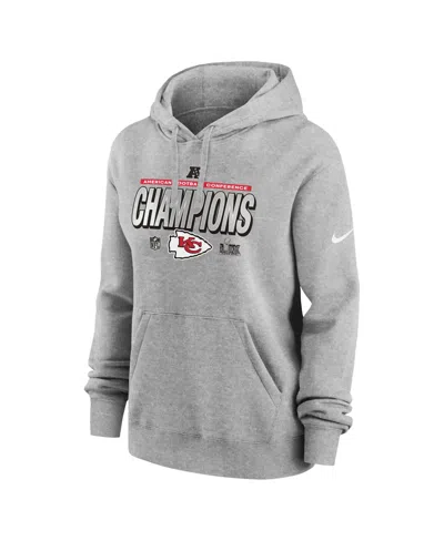 Nike Women's Heather Gray Kansas City Chiefs 2024 Afc Champions Locker Room Trophy Collection Club Pullov
