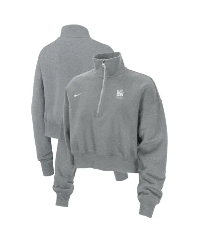 Nike Women's Heather Gray La28 Summer Olympics Phoenix Oversizedâ Fleece Half-zip Cropped Sweatshirt