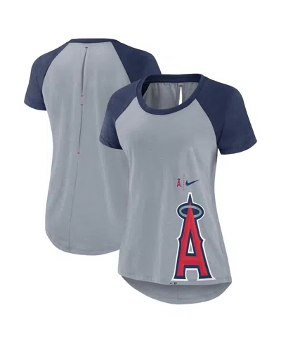 Nike Women's Heather Gray Los Angeles Angels Summer Breeze Raglan Fashion T-shirt
