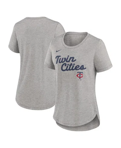 NIKE WOMEN'S HEATHER GRAY MINNESOTA TWINS SCRIPT TRI-BLEND T-SHIRT
