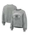 Nike Women's Heather Gray New York Yankees Oversized Long Sleeve Cropped Pullover Sweatshirt In Heather Gray