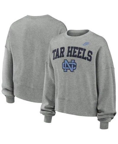 Nike Women's Heather Gray North Carolina Tar Heels Legacy Fleece Classic Arch Oversized Cropped Tackle Tw