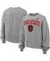 Nike Women's Heather Gray Ohio State Buckeyes Legacy Fleece Classic Arch Oversized Cropped Pullover Sweat In Heather Gray