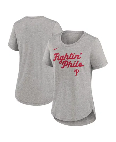 Nike Women's Heather Gray Philadelphia Phillies Script Tri-blend T-shirt