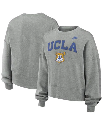 Nike Women's Heather Gray Ucla Bruins Legacy Fleece Classic Arch Oversized Cropped Tackle Twill Sweatshir