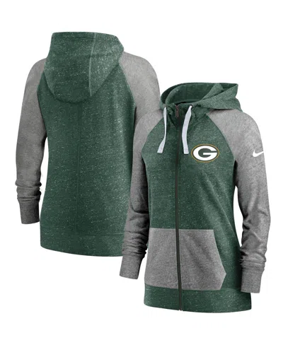 Nike Women's Heathered Green/charcoal Green Bay Packers Gym Vintage Full-zip Hoodie