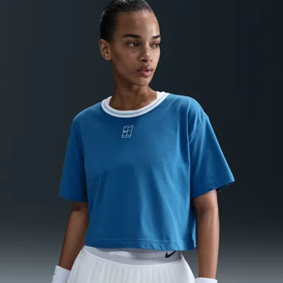 Nike Women's Heritage Dri-fit Short-sleeve Cropped T-shirt In Blue