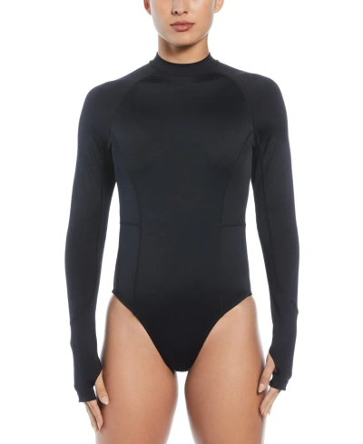 Nike Women's Hydralock Fushion Long Sleeve One Piece Swimsuit In Black