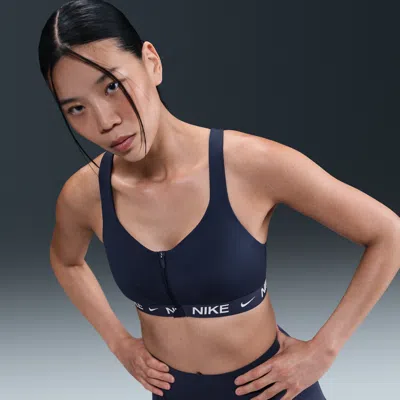 Nike Women's Indy High Support Padded Front-zip Sports Bra In Blue