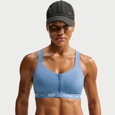 Nike Women's Indy High Support Padded Front-zip Sports Bra In Blue