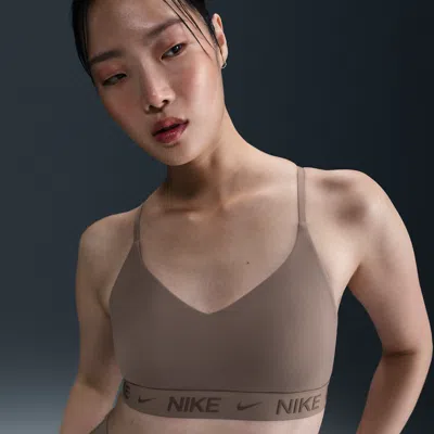 Nike Women's Indy Light Support Padded Adjustable Sports Bra In Mink Brown/ironstone