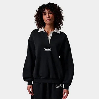 Nike Women's Jordan Flight Fleece Rugby Top In Black