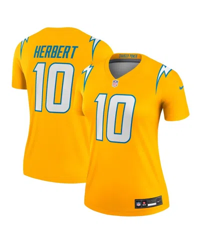 NIKE WOMEN'S JUSTIN HERBERT GOLD LOS ANGELES CHARGERS ALTERNATE CHARGER POWER LEGEND PLAYER PERFORMANCE T