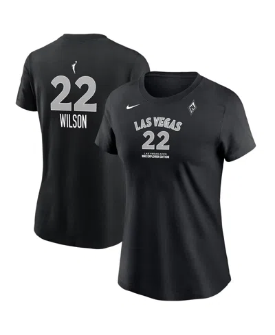 Nike Women's Las Vegas Aces A'ja Wilson Name & Number Explorer Edition T-shirt In Black