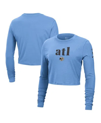 Nike Women's Light Blue Atlanta Hawks 2024/25 City Edition Essential Logo Slim Fit Long Sleeve Cropped T-