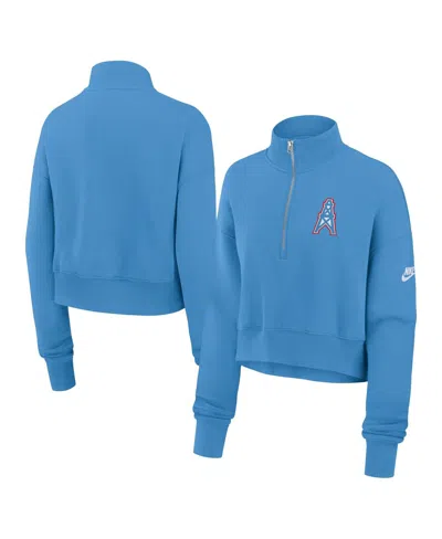 Nike Women's Light Blue Tennessee Titans Oilers Throwback Rewind Phoenix Cropped Half-zip Sweatshirt