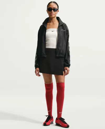 Nike Women's Loose Fit Zipper Front Mock Neck Polyester Jacket In Black