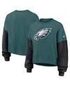 Nike Women's Midnight Green Philadelphia Eagles Oversized Color-block Pullover Sweatshirt In Green