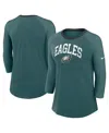 Nike Women's Midnight Green Philadelphia Eagles Raglan 3/4 Sleeve T-shirt In Green
