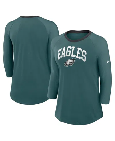 Nike Women's Midnight Green Philadelphia Eagles Raglan 3/4 Sleeve T-shirt