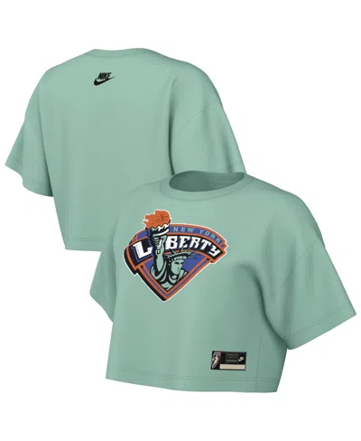 Nike Women's Mint New York Liberty Hardwood Classics Court Origins Throwback Cropped T-shirt