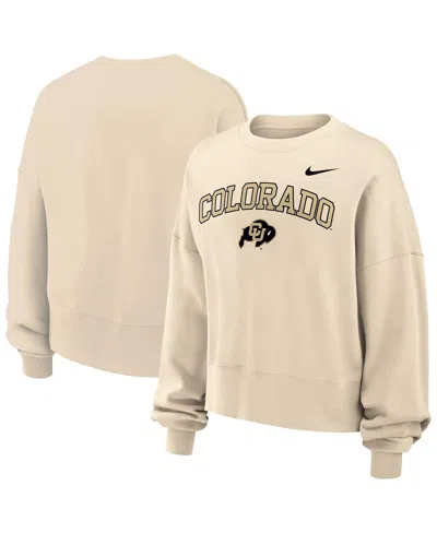 Nike Women's Natural Colorado Buffaloes Phoenix Fleece Oversized Cropped Sweatshirt In Multi