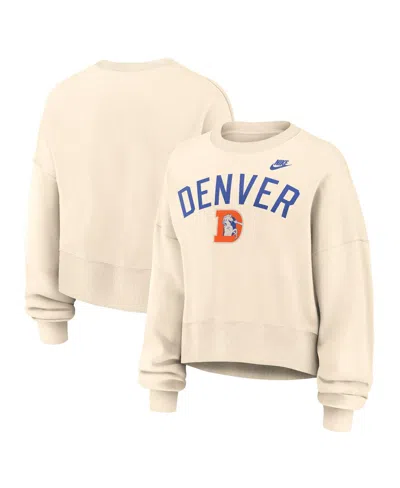 Nike Women's Natural Denver Broncos Oversized High Hip Legacy Arch Phoenix Fleece Sweatshirt In Brown