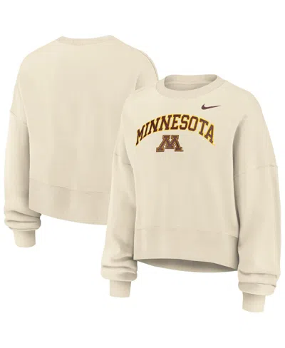 Nike Women's Natural Minnesota Golden Gophers Phoenix Fleece Oversized Cropped Sweatshirt In White